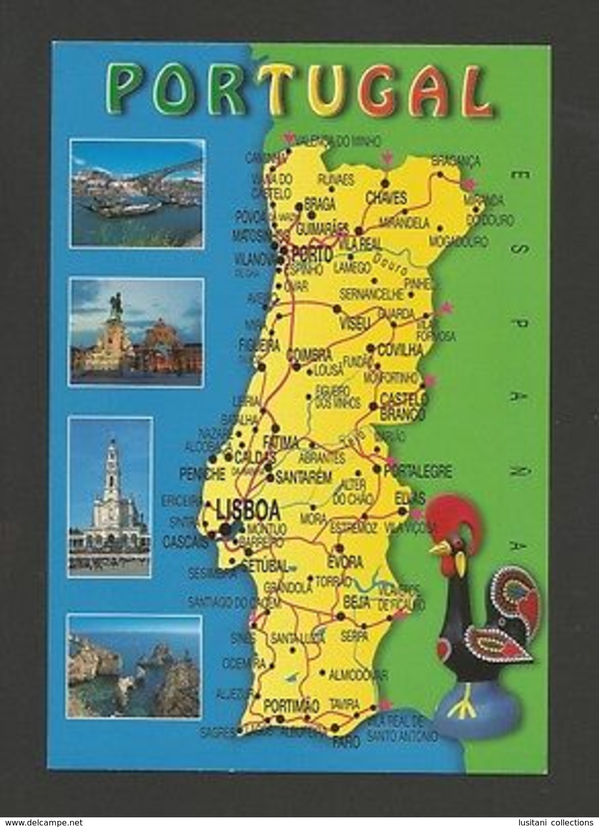 ART POSTCARD PORTUGAL MAPS MAP PORTO LISBON FATIMA ALGARVE ROOSTER BARCELOS Z1 - Porto