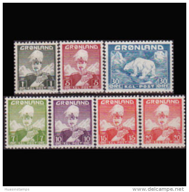 GREENLAND 1938 - Scott# 1-7 King And Bear 1-30o MNH - Neufs