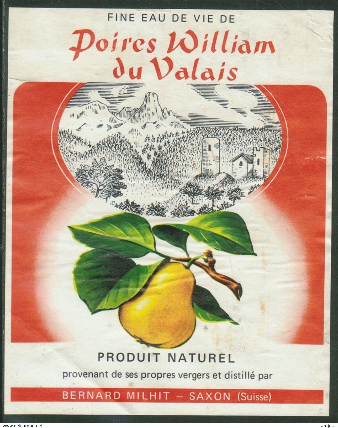 Rare // Etiquette// Eau De Vie Poires William, Bernard Milhit Saxon, Valais, Suisse - Fruits & Vegetables