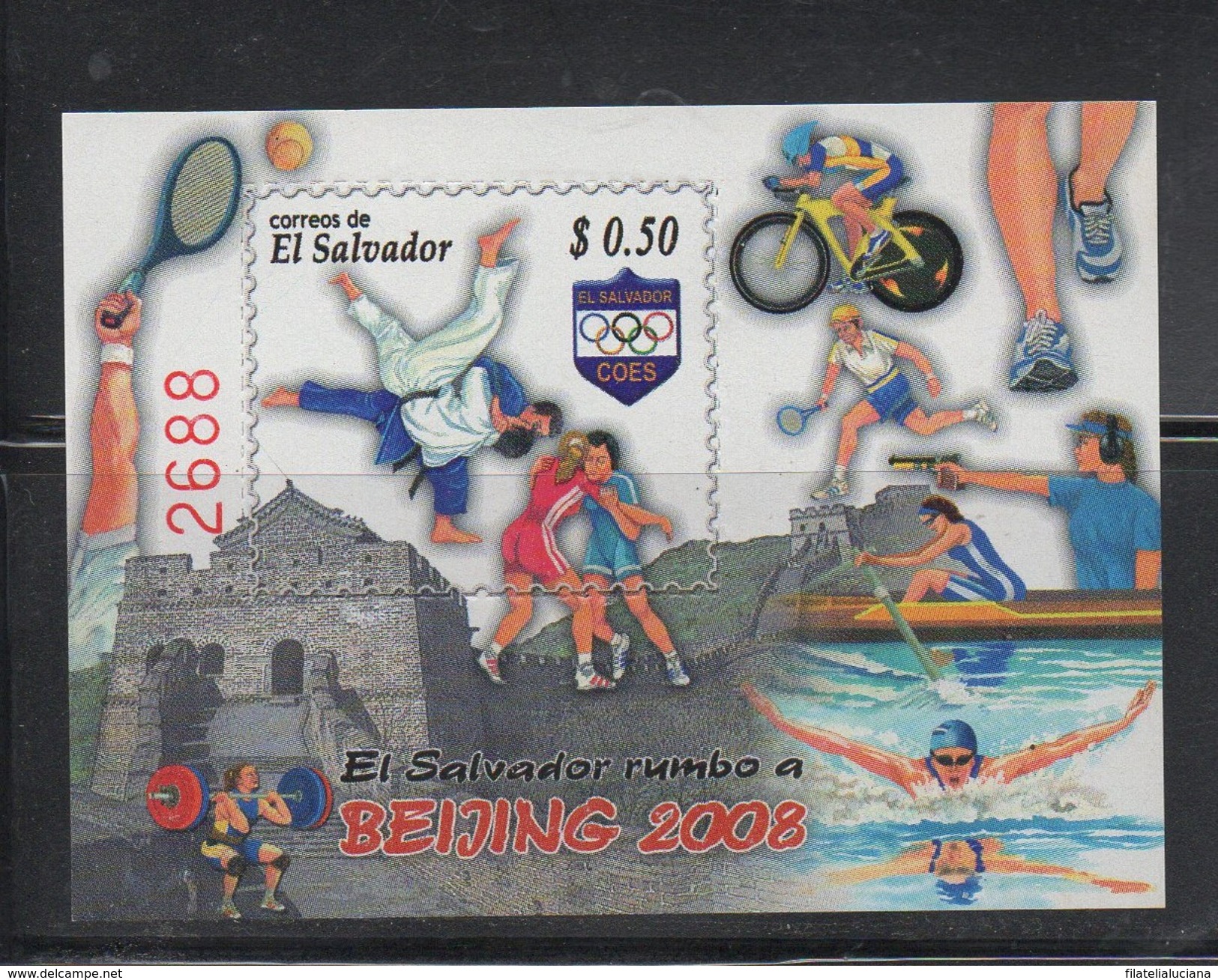 El Salvador MNH Sheet 2008 Olympics Games Beijing Swin Bicycle Tennis Scott 1682 - Summer 2008: Beijing