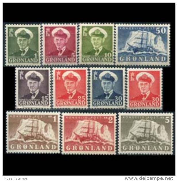 GREENLAND 1950 - Scott# 28-38 King And Polar Ship Set Of 11 LH - Neufs