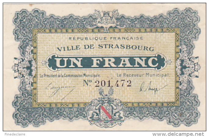 Billet Chambre De Commerce Ville De Strasbourg - Un Franc - Remb. 31 Décembre 1920_11 Novembre 1918 - Sans Filigrane - Chambre De Commerce