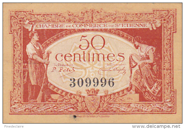 Billet Chambre De Commerce De St Etienne - 50 Centimes - 12 Janvier 1921 - Filigrane Abeilles - Chambre De Commerce