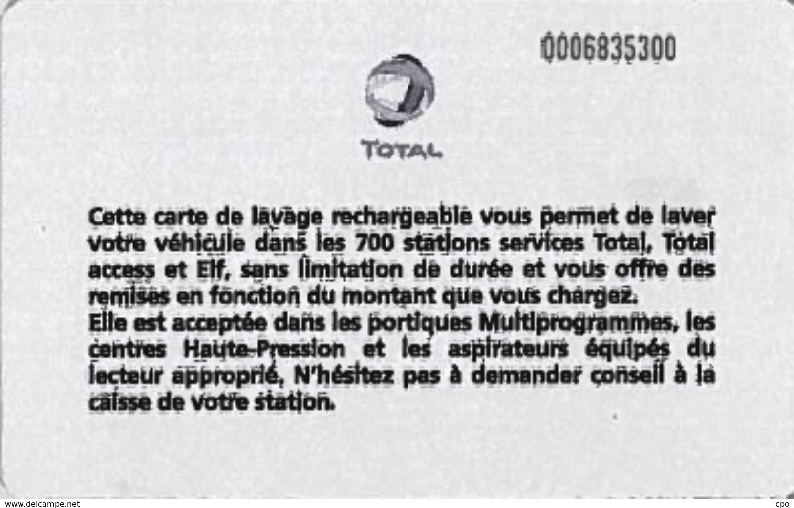 # Carte A Puce Portemonnaie Lavage Total - 700 Stations - Plante Et Gouttes - Carte De Lavage Rechargeable - TBE - Car Wash