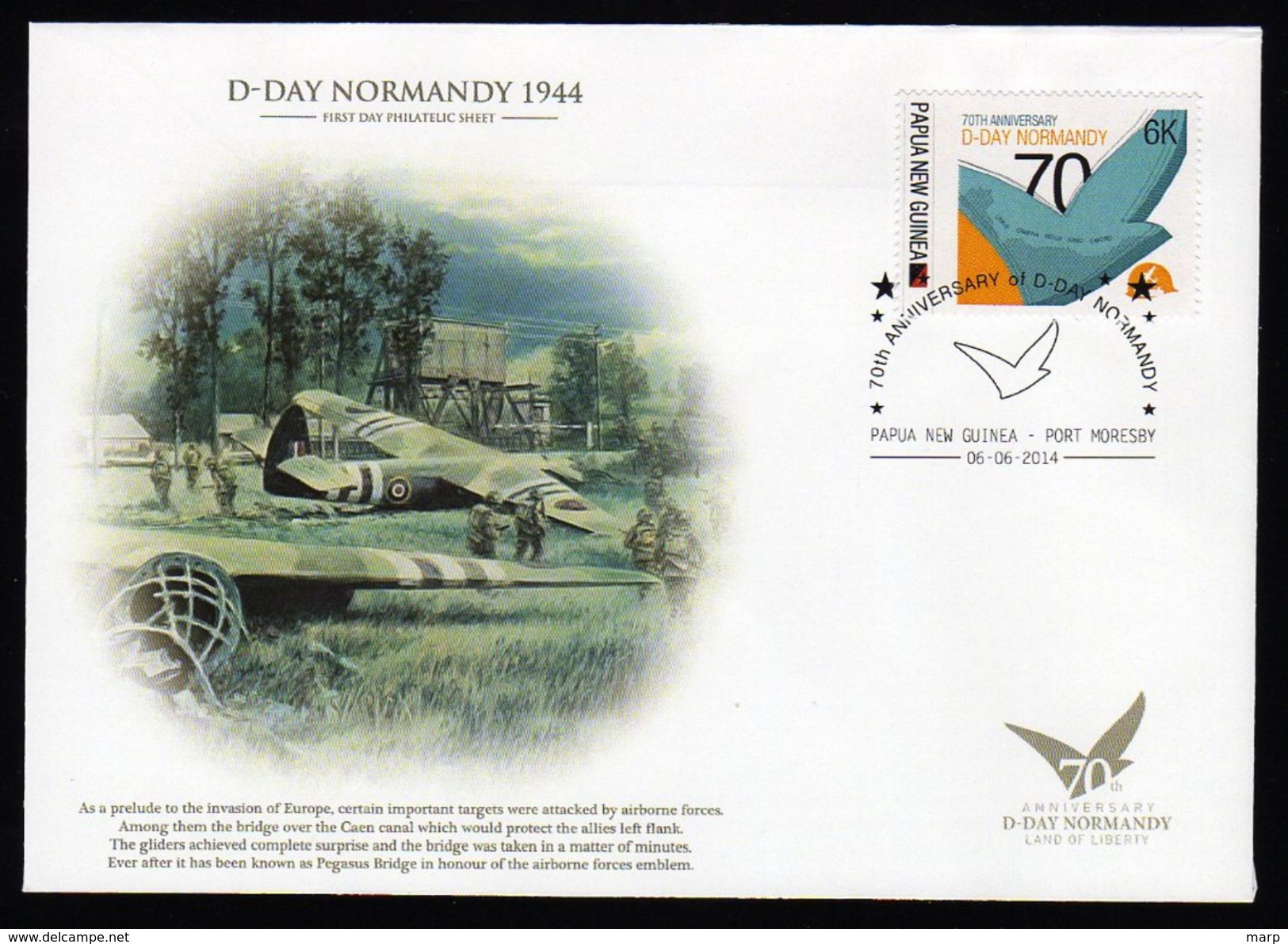 70th Anniversary WWII, D-Day Normandy 1944 On Cover With Stamp Special Cancel 2014.Papua New Guinea - Guerre Mondiale (Seconde)