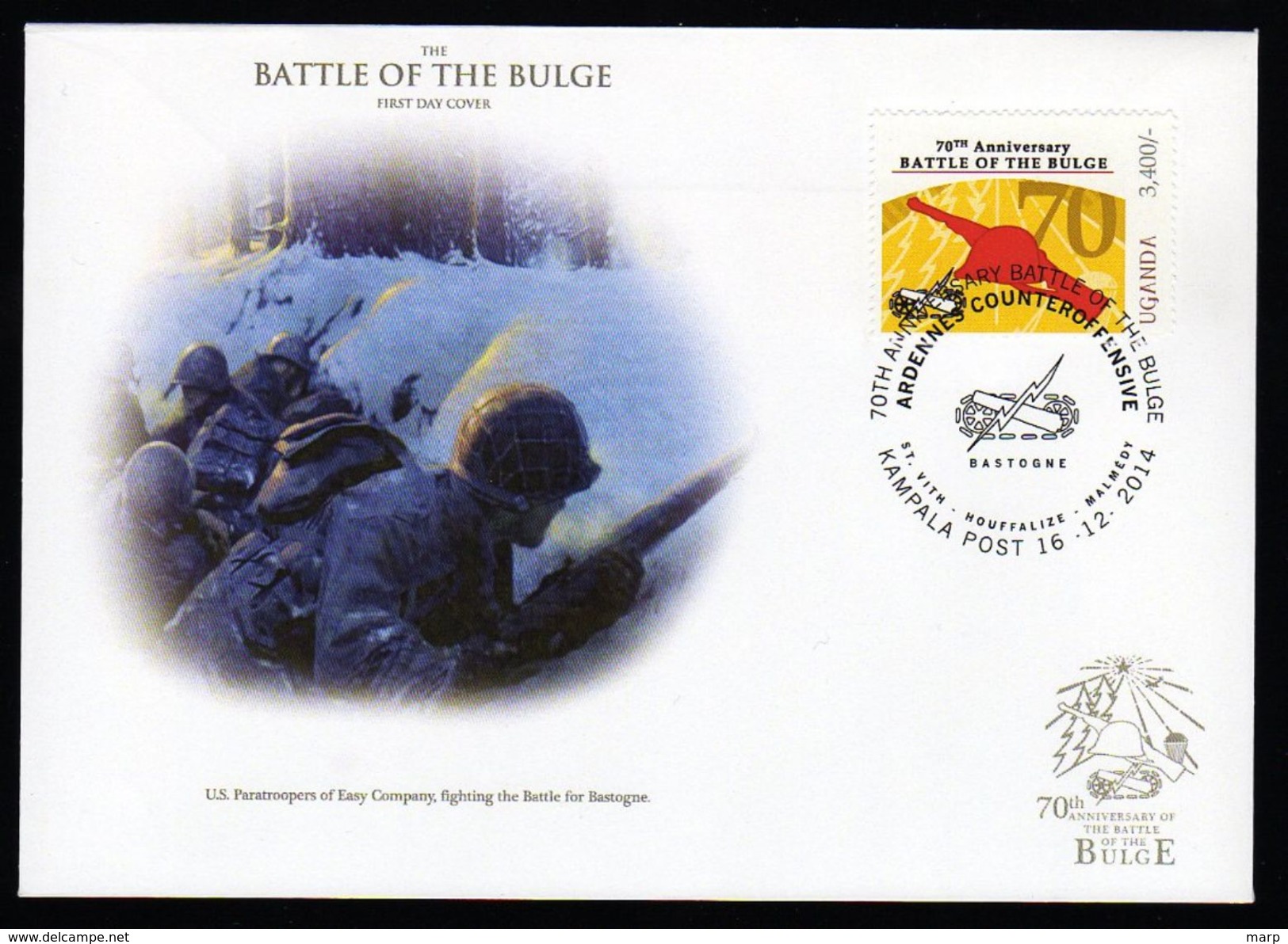 70th Anniversary WWII,Battle Of The Bulge 1944 On Cover With Stamp Special Cancel 2014.Uganda - Guerre Mondiale (Seconde)