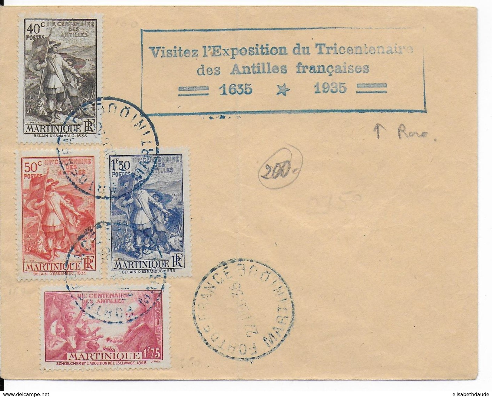 MARTINIQUE - 1935 - EXPO TRICENTENAIRE Des ANTILLES Avec OBLITERATION FDC RARE Sur ENVELOPPE De FORT DE FRANCE - Covers & Documents