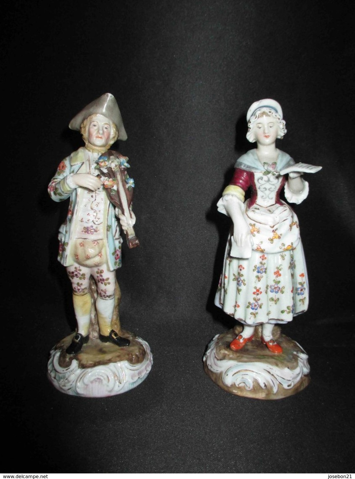 Ancien Couple Musicien Violoniste Chanteuse Porcelaine Peinte Allemagne XIX ème - Autres & Non Classés