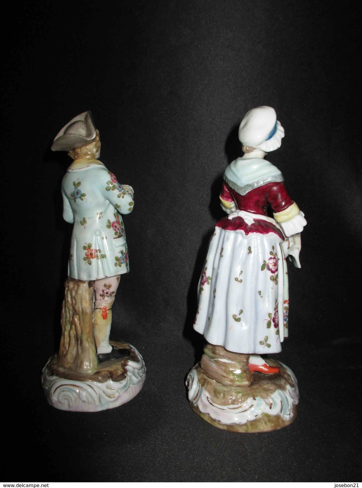 Ancien Couple Musicien Violoniste Chanteuse Porcelaine Peinte Allemagne XIX ème - Andere & Zonder Classificatie