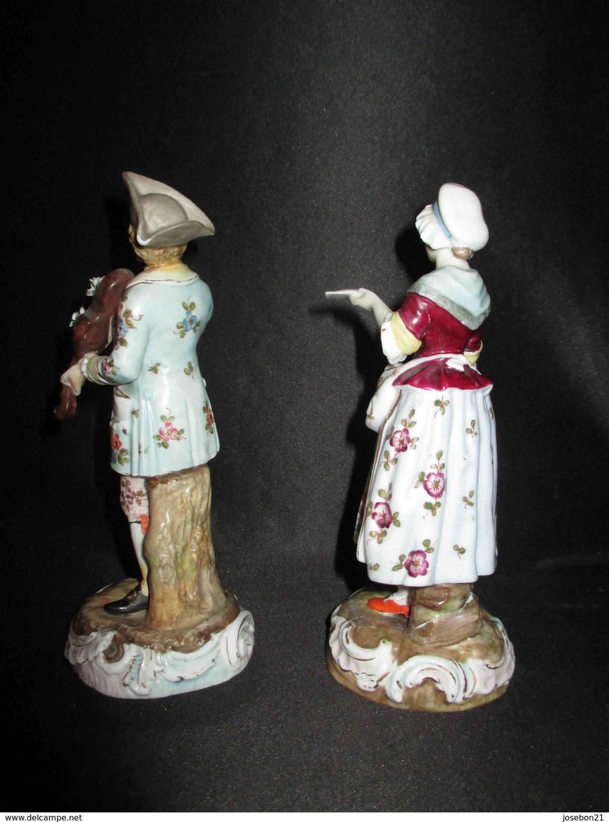 Ancien Couple Musicien Violoniste Chanteuse Porcelaine Peinte Allemagne XIX ème - Andere & Zonder Classificatie