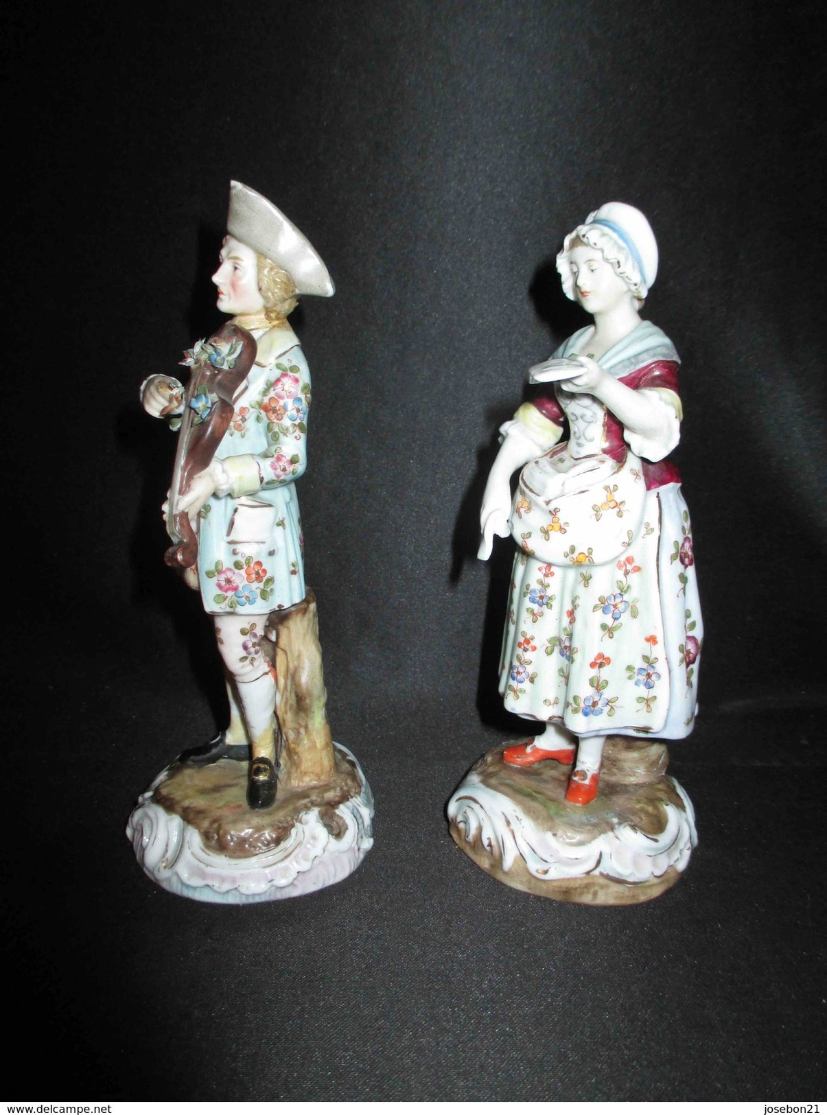 Ancien Couple Musicien Violoniste Chanteuse Porcelaine Peinte Allemagne XIX ème - Altri & Non Classificati