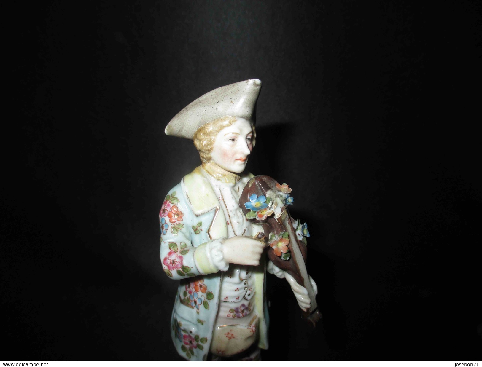 ancien couple musicien violoniste chanteuse porcelaine peinte Allemagne XIX ème