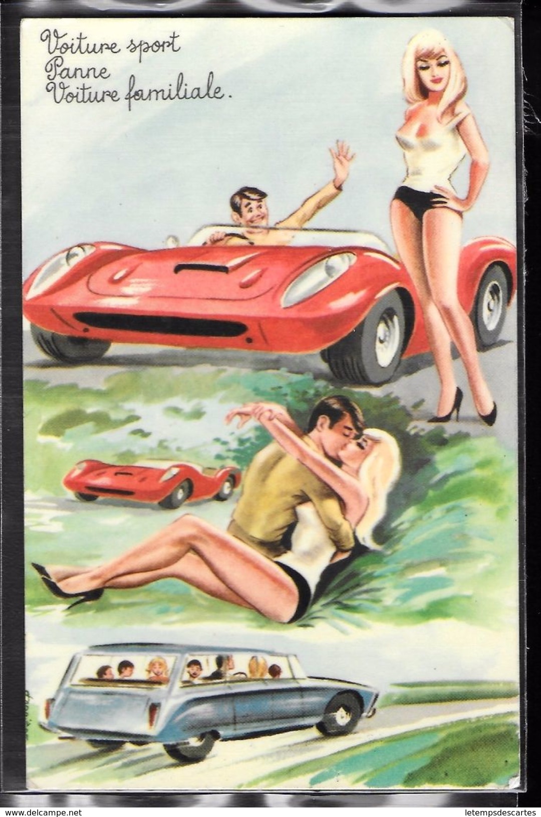 REPRODUCTION ILLUSTRATION - Illustration De Carrière - Voiture Sport, Panne Et Voiture Familiale - Carrière, Louis