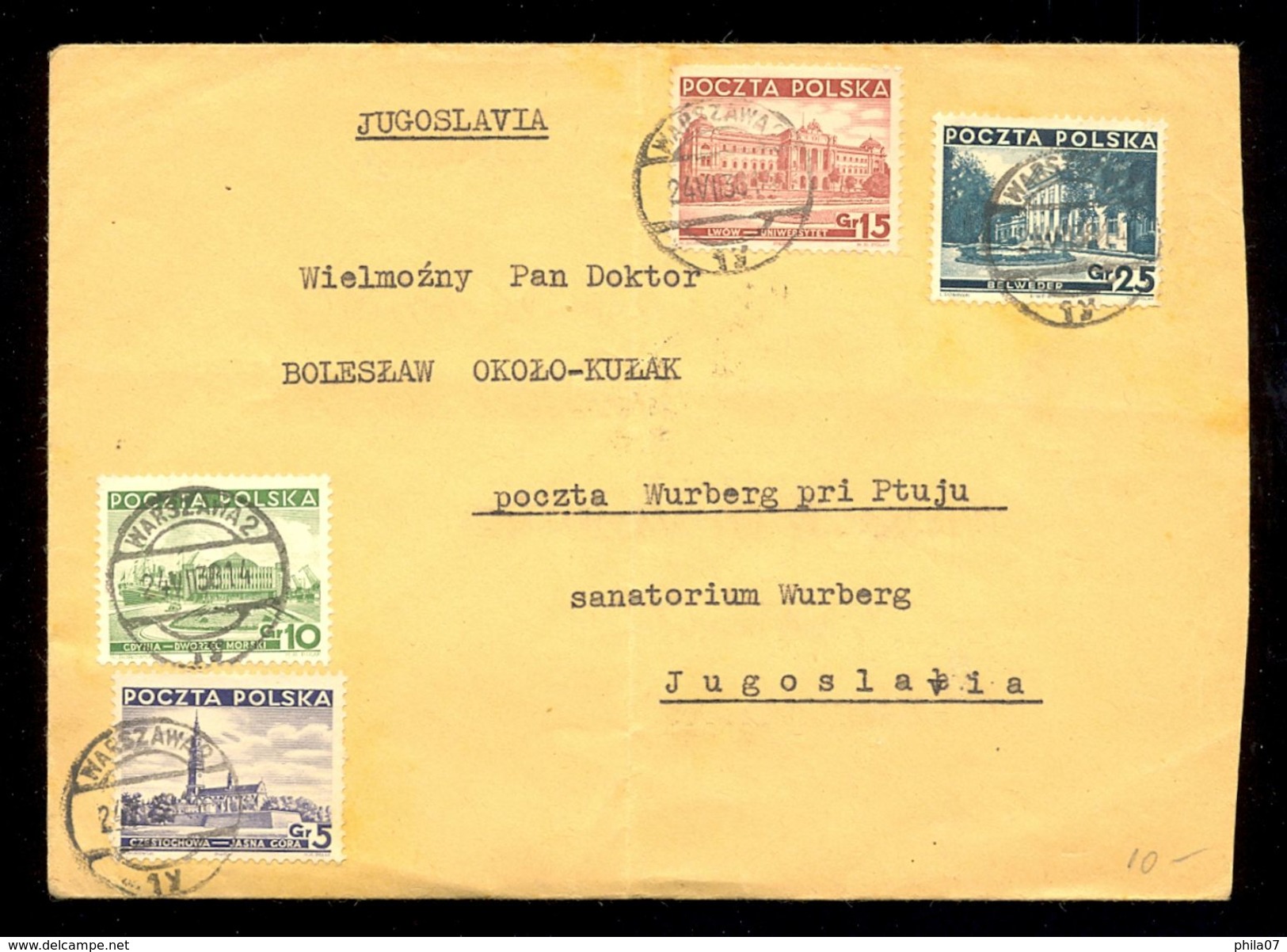 Letter With Nice Stamps Sent From Warszawa To Wurberg Pri Ptuju 1938. / 2 Scans - Andere & Zonder Classificatie