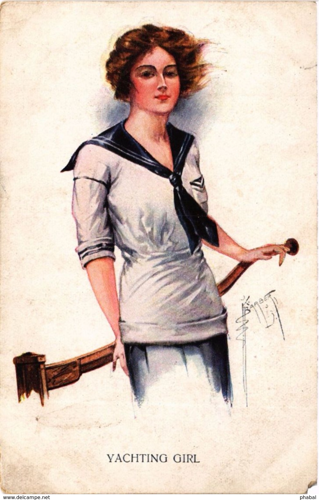 Barber, Yachting Girl, Old Postcard - Barber, Court