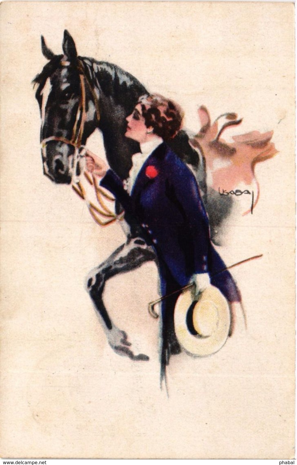Usabal, Elegant Young Lady With A Horse, Old Postcard - Usabal