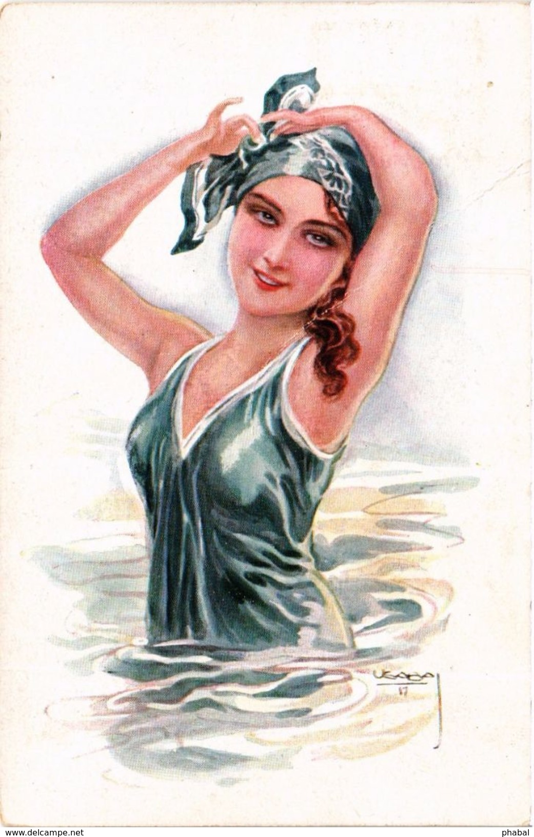 Usabal, Young Lady Bathing In A Swimming Dress, Old Postcard - Usabal