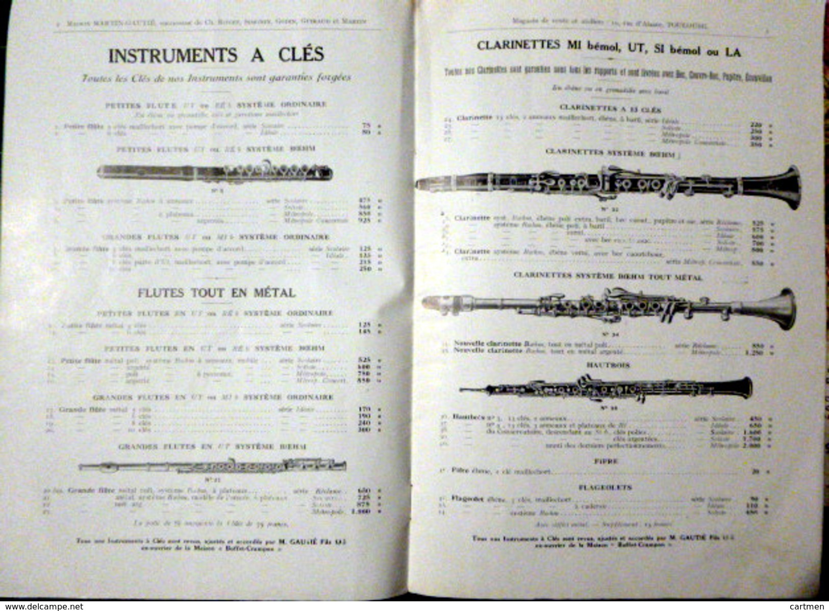 MUSIQUE INSTRUMENTS A VENT TROMPETTES CLARINETTES SAXOPHONE BATTERIES CATALOGUE MARTIN GAUTIE TOULOUSE  1930 - Other & Unclassified