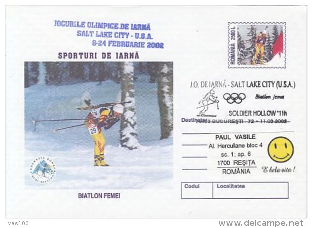 OLYMPIC GAMES, SALT LAKE CITY'02, WINTER, BIATHLON, SHOOTING, SKIING, COVER STATIONERY, ENTIER POSTAL, 2002, ROMANIA - Hiver 2002: Salt Lake City