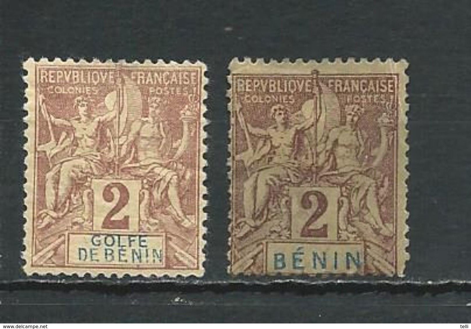 BENIN Scott 21, 34 Yvert 21, 34 (2) * Cote 10,75$ 1893-4 - Ungebraucht