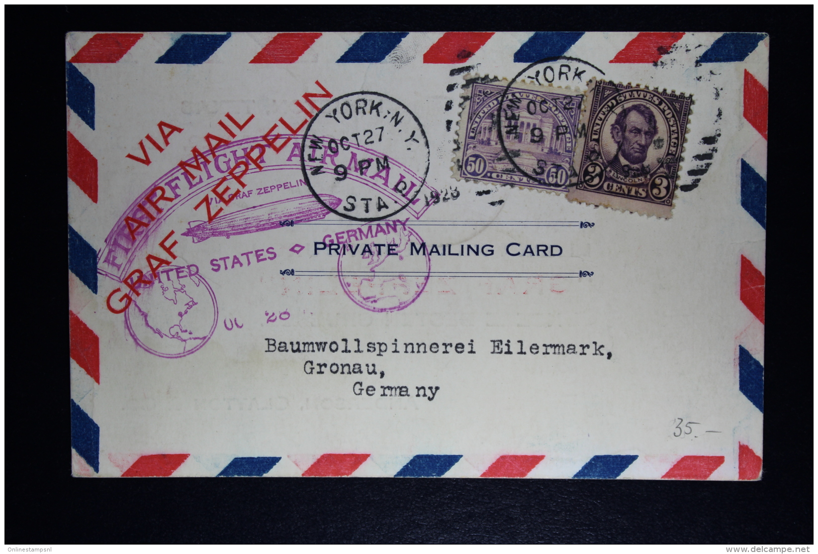 USA  Graf Zeppelin LZ127 Lakehurst To Gronau Germany, Private Printed Mailing Card Houston 1928 Sieger 22 - 1c. 1918-1940 Covers