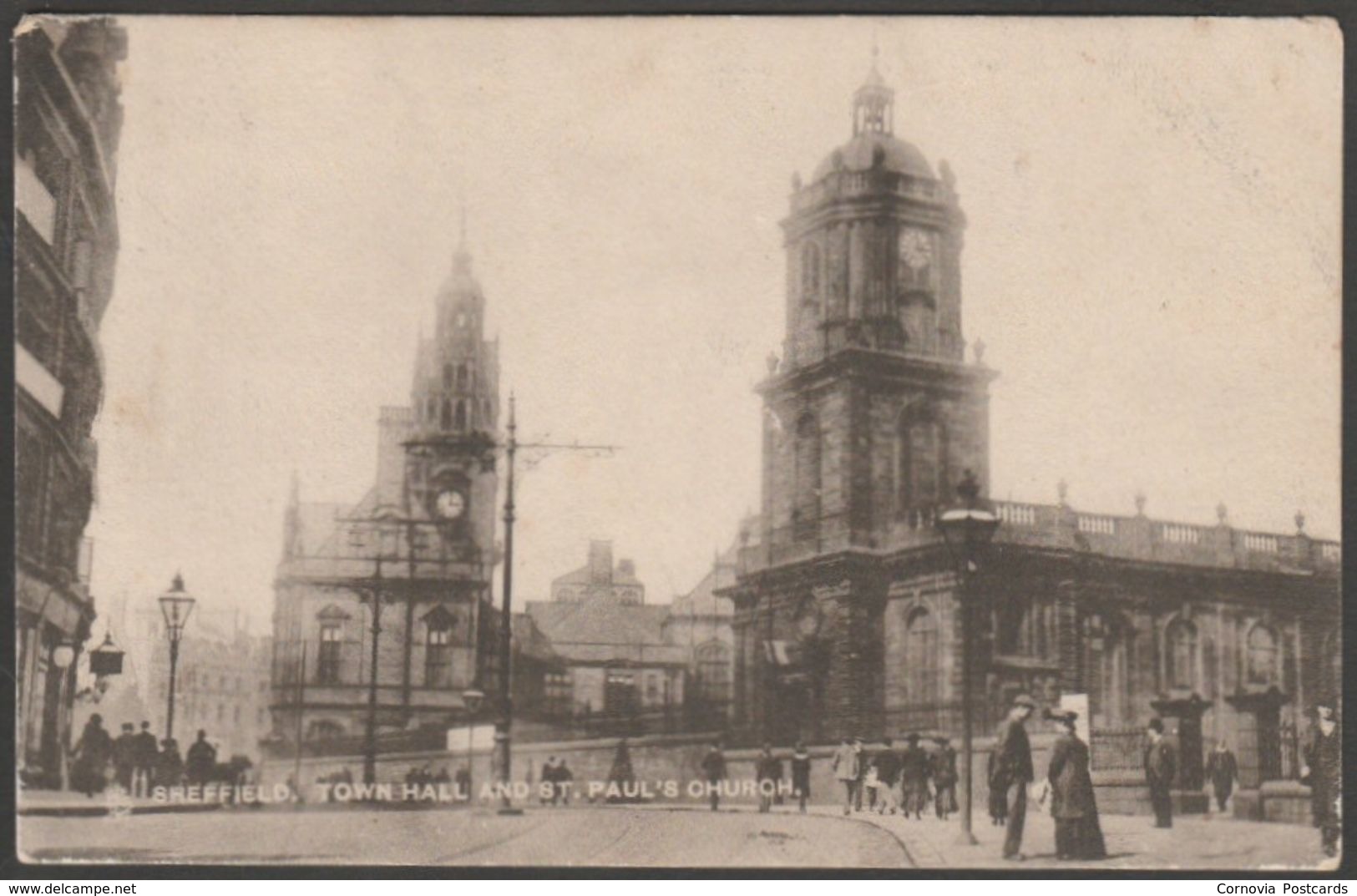 Town Hall & St Paul's Church, Sheffield, Yorkshire, 1905 - Tuck's Postcard - Sheffield