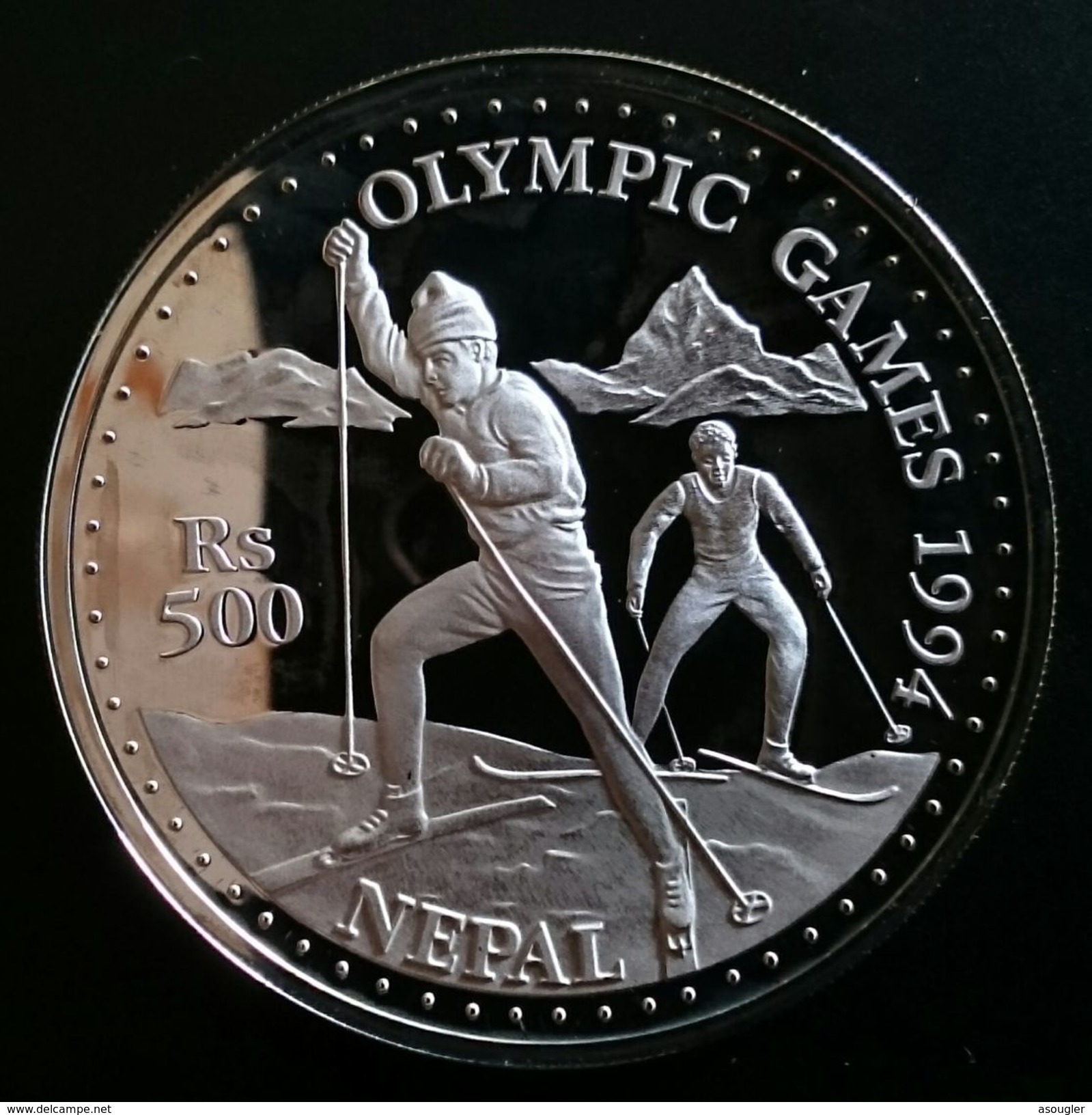 NEPAL 500 RUPEE ND 1993 SILVER PROOF "1994 Olympics Games" Free Shipping Via Registered Air Mail - Nepal