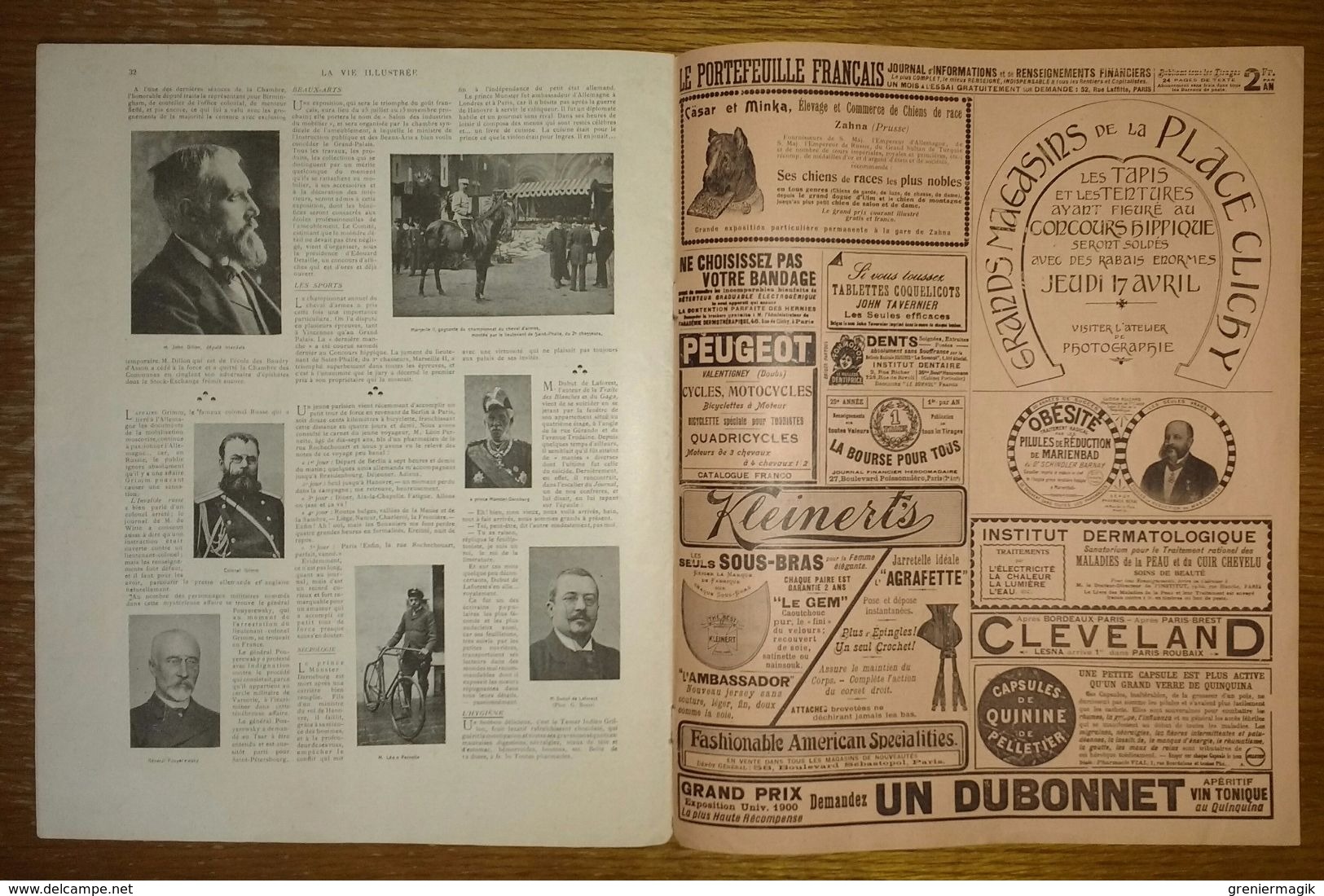 Journal La vie illustrée n°182 du 11/04/1902 Christian IX Danemark -Le bal Gavarni au Moulin Rouge - De Dion - Monaco