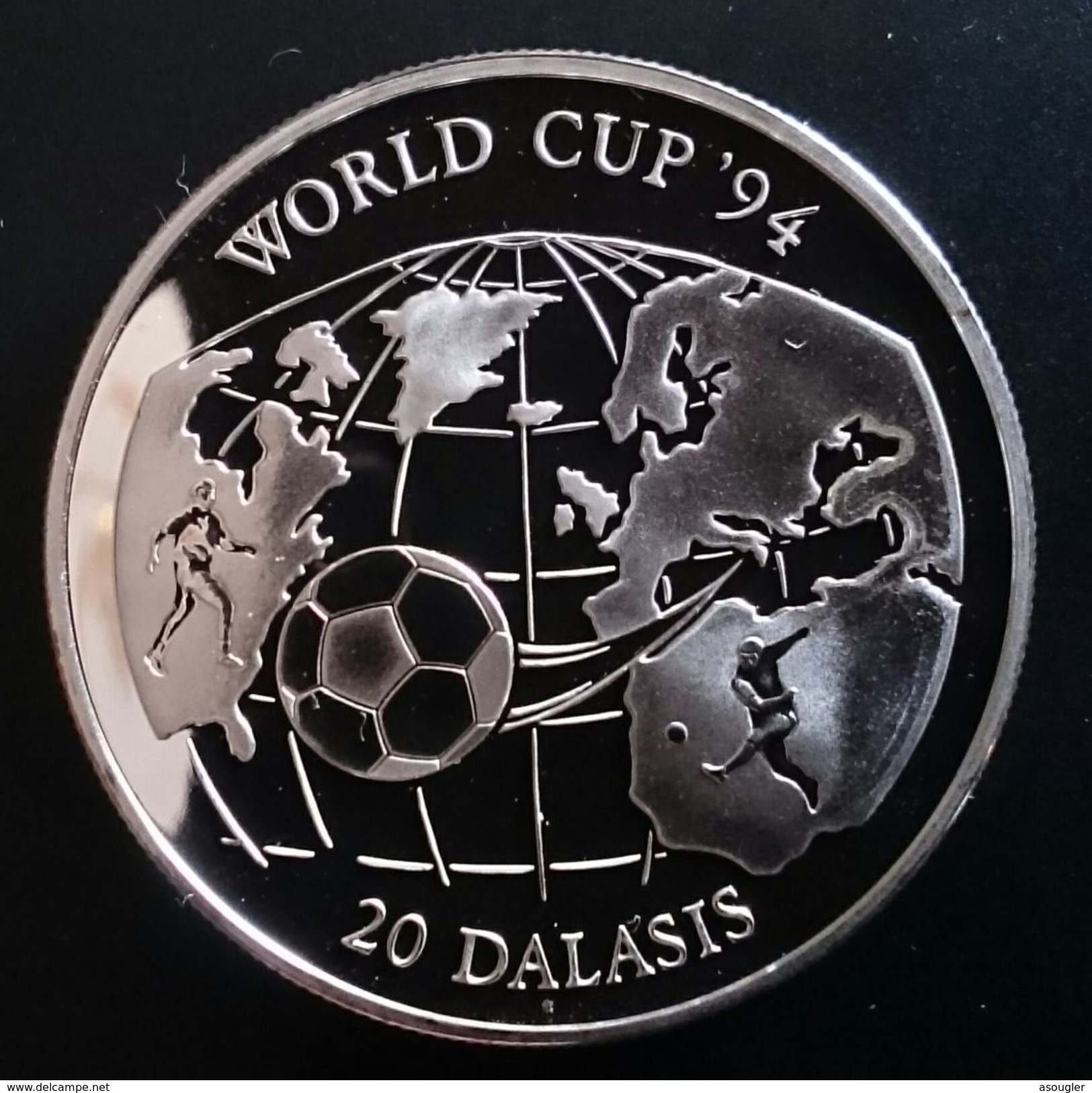GAMBIA 20 DALASIS 1994 SILVER PROOF "Soccer - World Cup 1994" (free Shipping Via Registered Air Mail) - Gambie