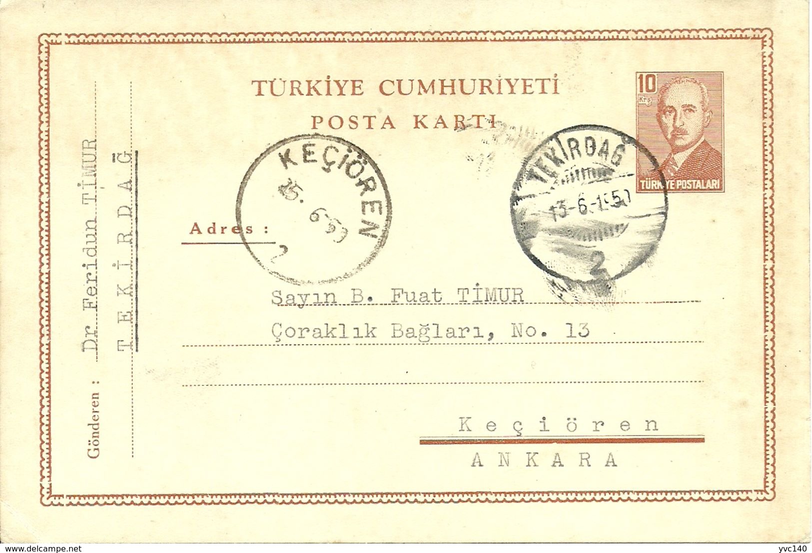 Turkey; 1949 Postal Stationery AN 175 RRR - Postal Stationery