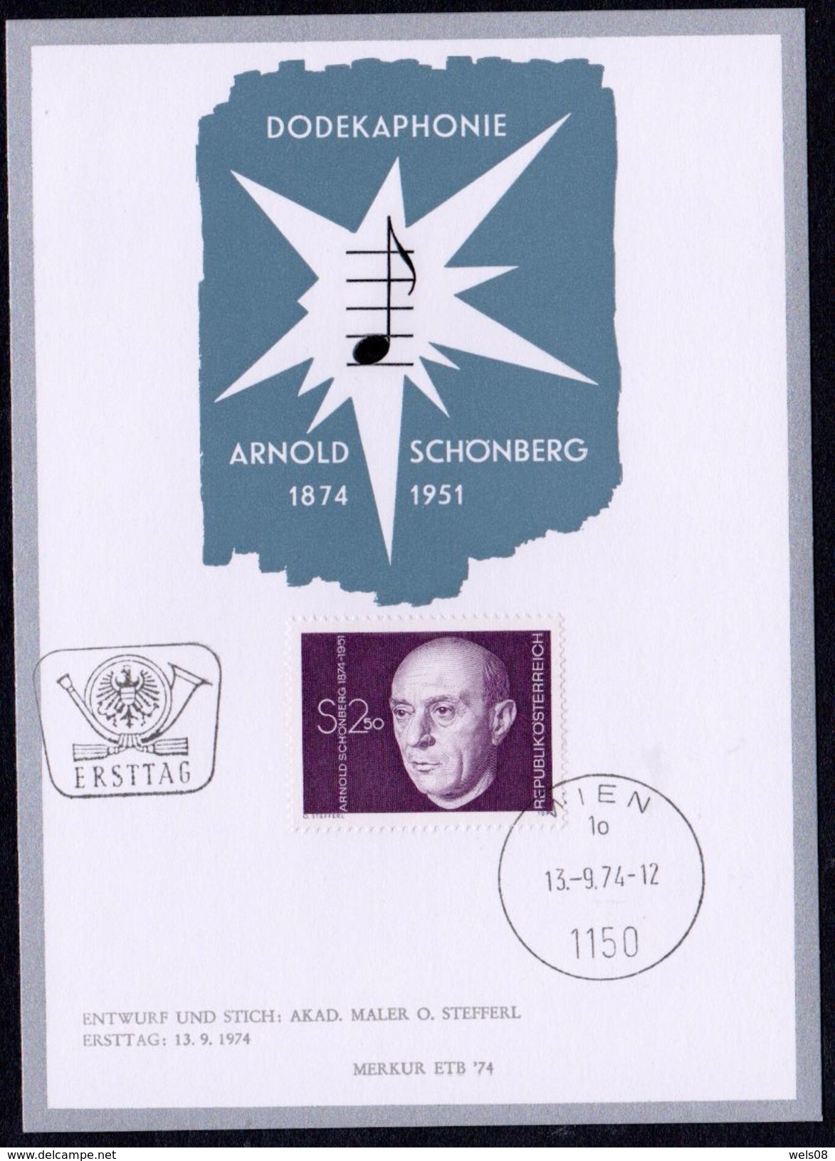 Österreich 1974: MERKURKARTE/Ersttag "Arnold Schönberg"  (siehe Foto/Scan) - Briefe U. Dokumente