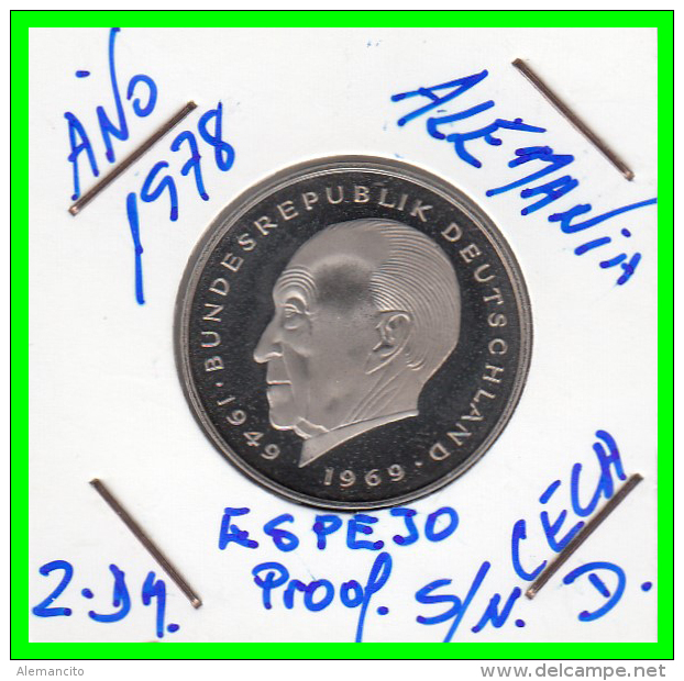 ALEMANIA - GERMANY MONEDA DE 2.00 DM. AÑO 1978-D  CALIDAD  PROOF S/C - 2 Marcos