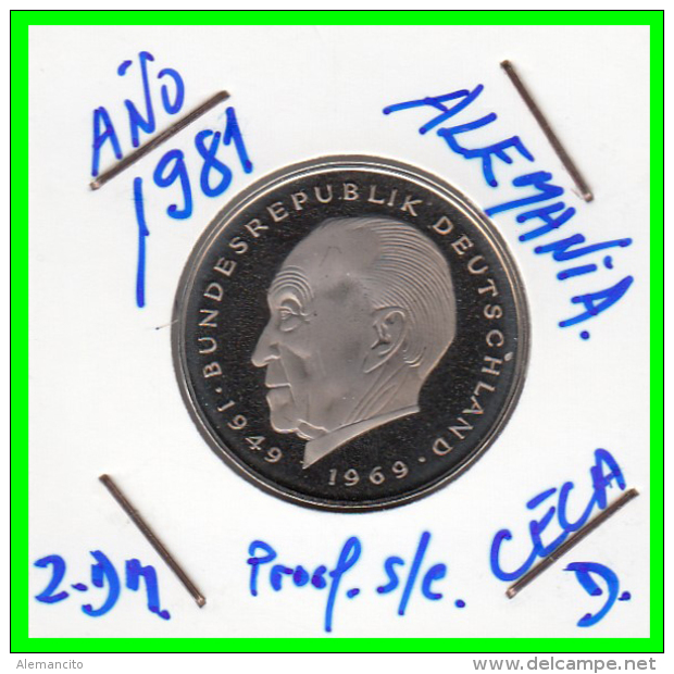 ALEMANIA - GERMANY MONEDA DE 2.00 DM. AÑO 1981-D CALIDAD  PROOF S/C - 2 Marcos