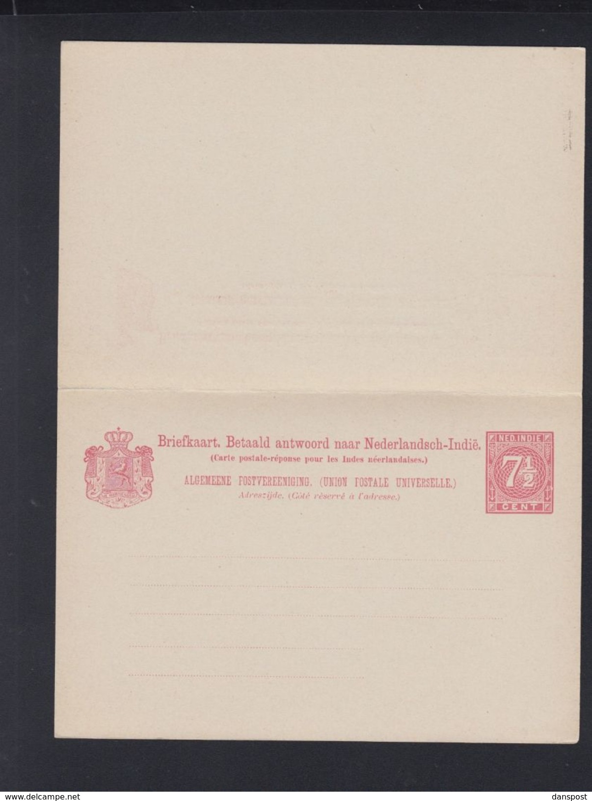 Briefkaart Met Betaald Antwoord Nederlandch-Indie 7 1/2 Cent - Niederländisch-Indien