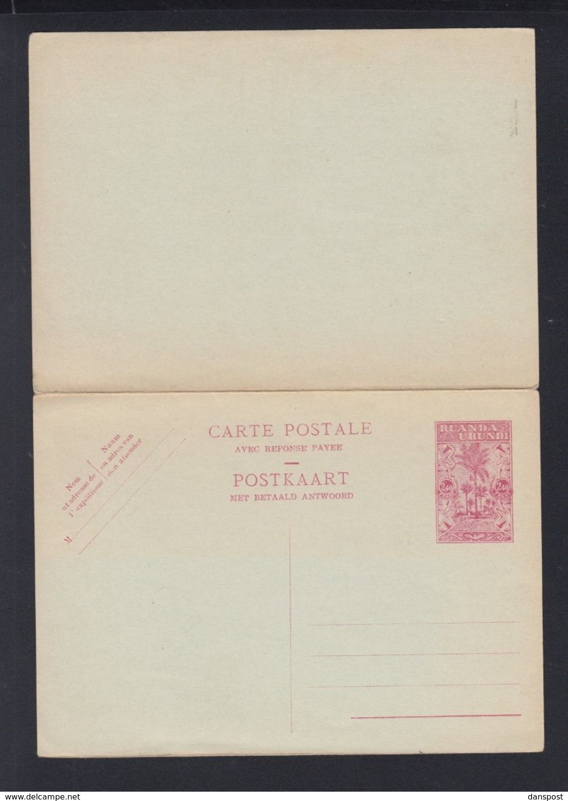 Postkaart Met Betaald Antwoord Ruanda Urundi 2,40 F. - Stamped Stationery