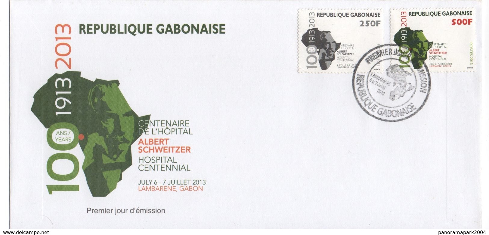 Gabon Gabun 2013 Mi. 1710 - 1711 FDC 1 GREEN / 1913 Centenaire Hopitel Albert Schweitzer 250 & 500 F - Gabon