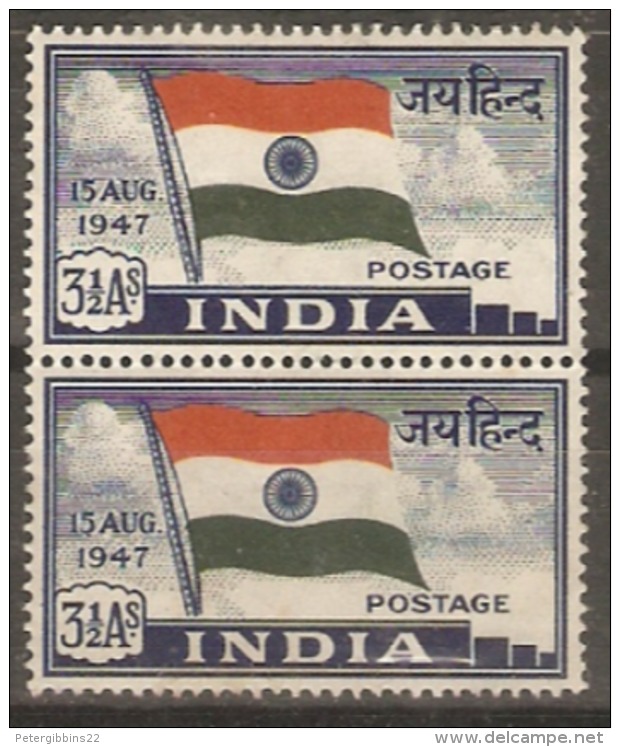 India  1947  SG 302  3,1/2a Unmounted Mint Pair - 1902-11 King Edward VII