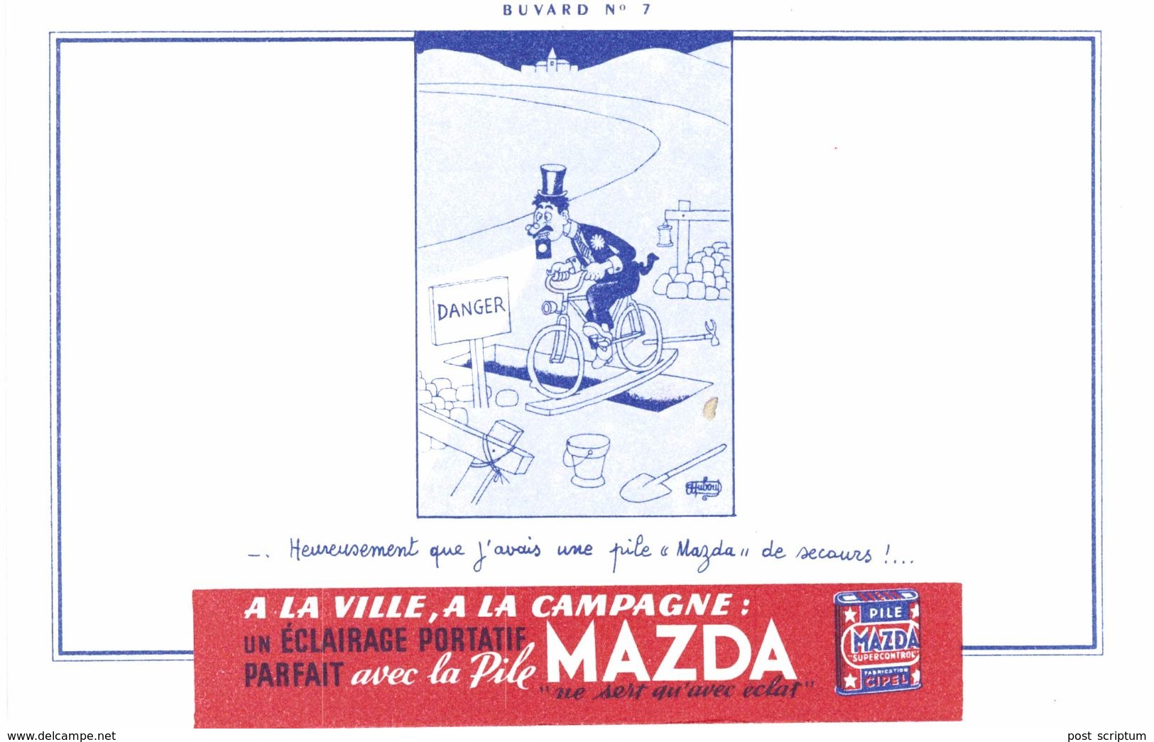 Vieux papiers - buvard - Electricité - pil Mazda - 3 pubs concours + Dubout n° 7 + série châteaux n°1, 2, 3, 4 et 6