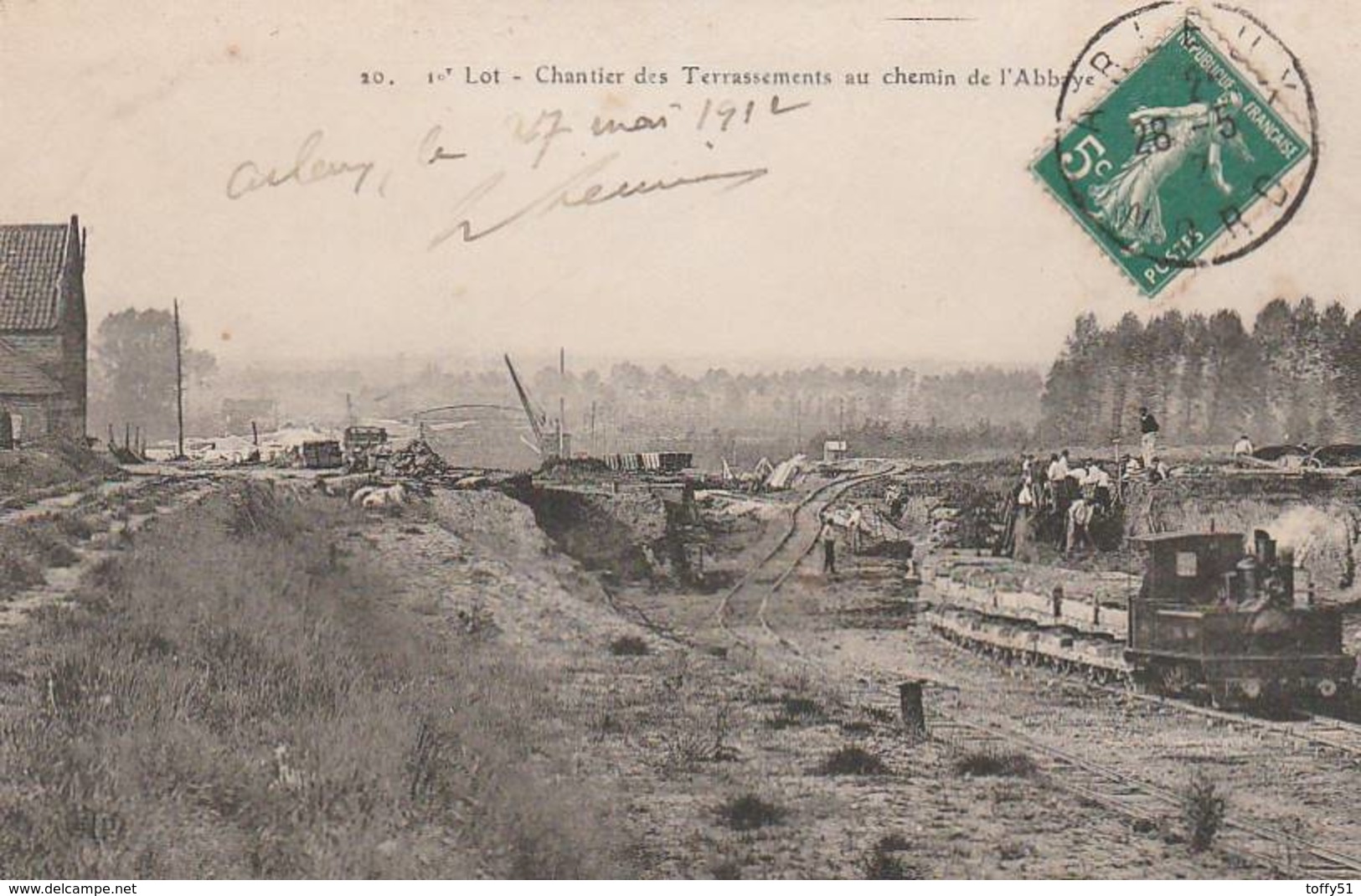 CPA:TRAIN OUVRIERS AU CHANTIER DES TERRASSEMENTS CHEMIN DE L'ABBAYE ARLEUX (59)..ÉCRITE - Arleux