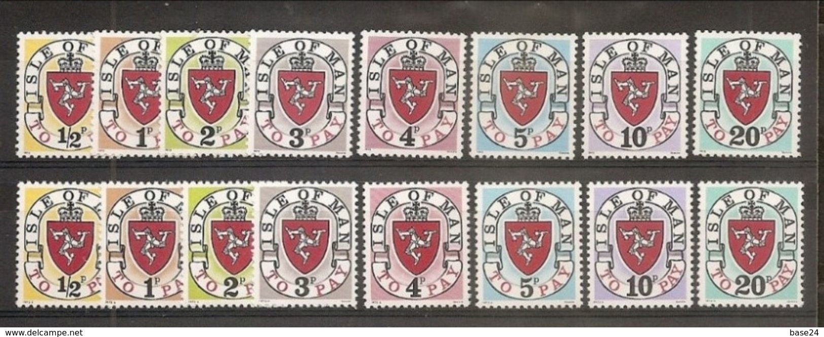 1973 Isola Di Man SEGNATASSE POSTAGE DUE 2 Serie Di 8v.  (1/8 E 9/16 1° E 2° Tiratura) MNH** - Isola Di Man