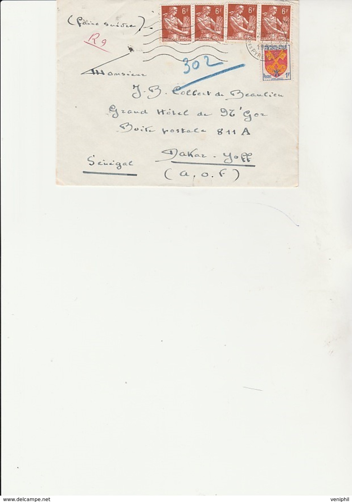 LETTRE  AFFRANCHIE N° 1047 + N° 1115 X 4 CAD PARIS XX 1959 - - 1921-1960: Période Moderne