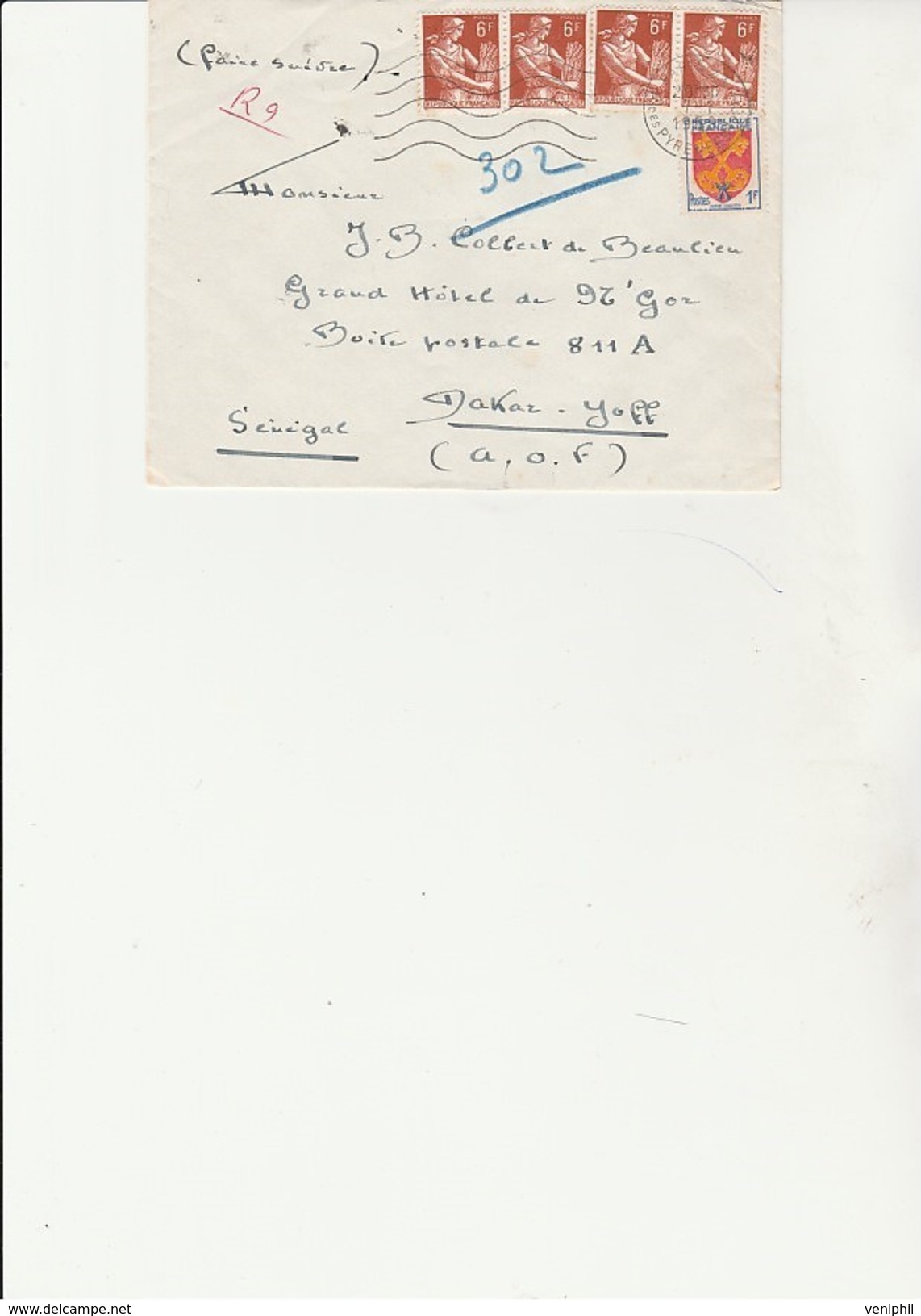 LETTRE  AFFRANCHIE N° 1047 + N° 1115 X 4 CAD PARIS XX 1959 - - 1921-1960: Periodo Moderno