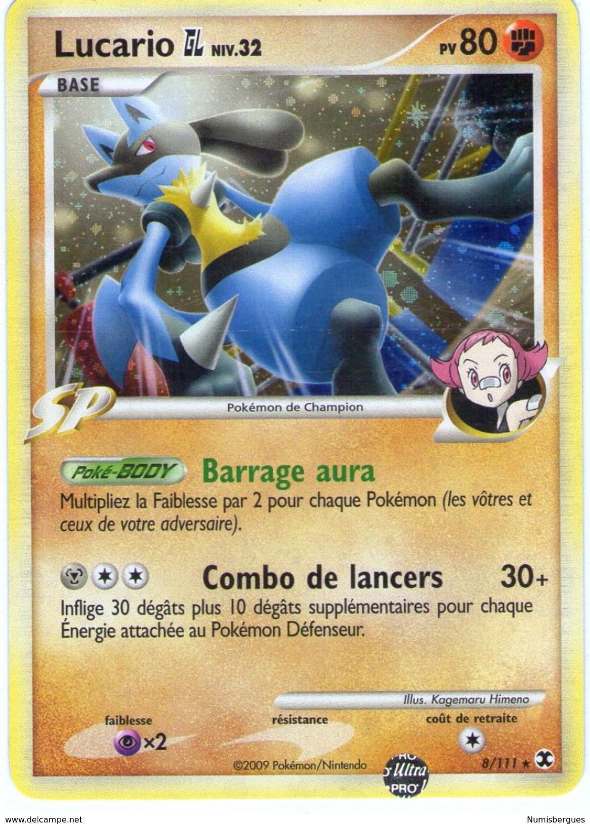 Carte Pokemon  Lucario  N° 8/111 Série  Platine Rivaux Emergeants     VF - Platinum