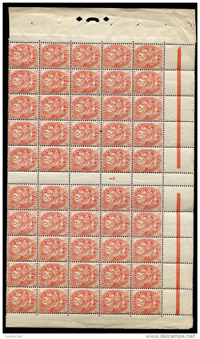 5616 FRANCE  N° 109g**  3c  Rouge    Type  IA  Cote  2080 &euro;  Millesime  7   B/TB    RARE   A  SAISIR   !!!!!!!!! - Neufs