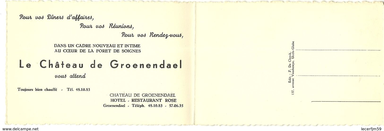 GROENENDAEL CARTE PUBLICITAIRE DE L HOTEL RESTAURANT ROSE DANS LE CHATEAU + VOITURES DE L EPOQUE VERS 1960 TRES RARE - Autres & Non Classés