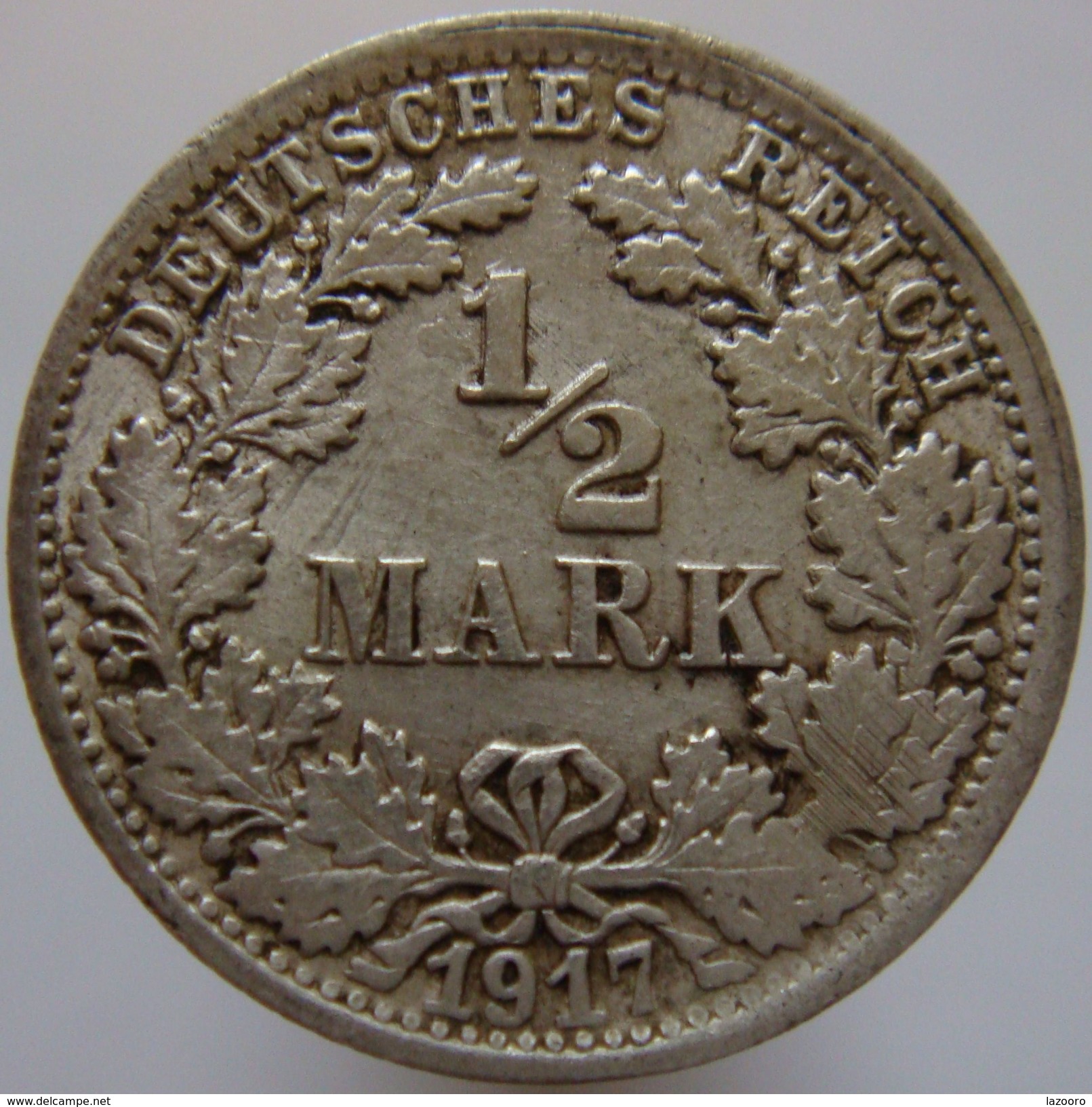 Germany 1/2 Mark 1917 F 'key Date' VF/XF - Silver - 1/2 Mark