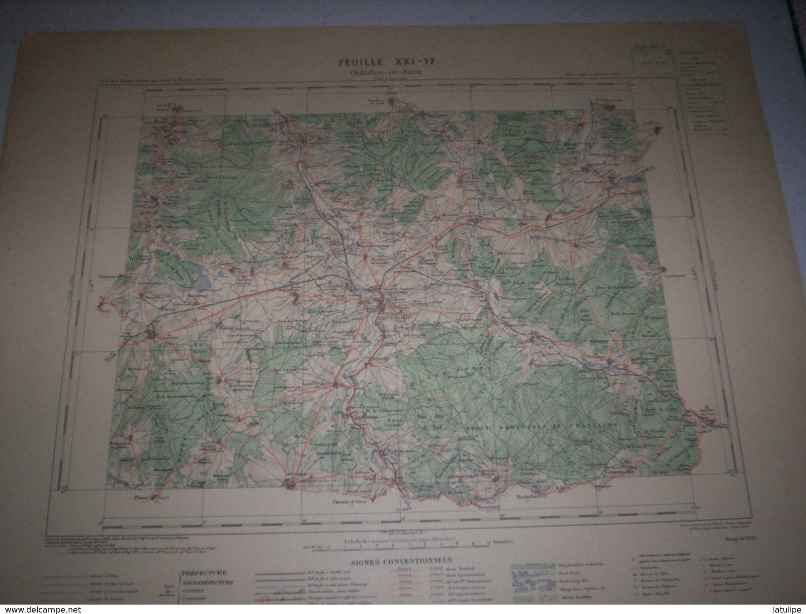 CARTE GEOGRAPHIQUE  G - Format  45 X 57 De AUBE_COTE DOR_HAUTE MARNE_ Feuille  CHATILLON Sur SEINE_XXI  17 ) En1902 - Geographical Maps