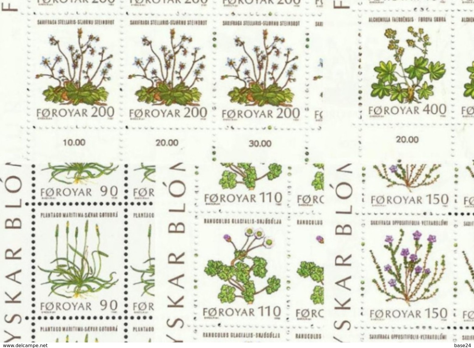 1980 FAROER Faroe Danimarca Denmark  FIORI  FLOWERS 20 Serie Di 5v. MNH** In Foglio (42/46) Sheet - Feuilles Complètes Et Multiples