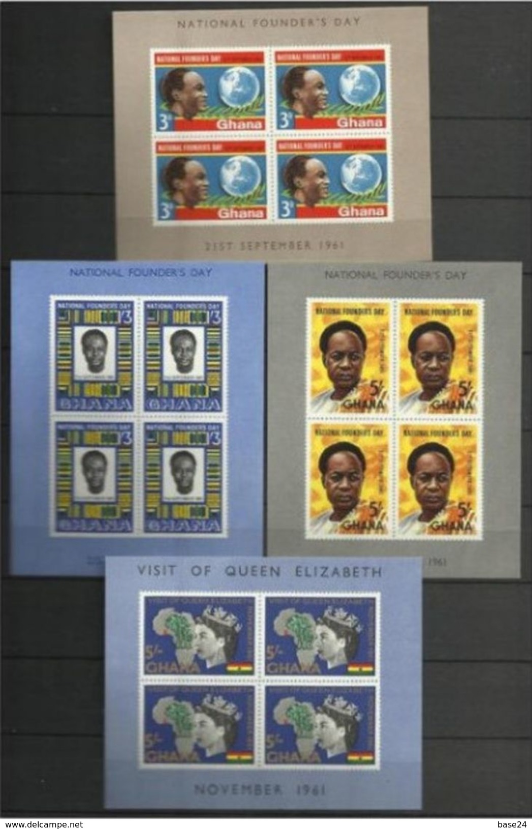 1961 Ghana 4 FOGLIETTI (3/6) MNH** 4 Souv. Sheets - Ghana (1957-...)