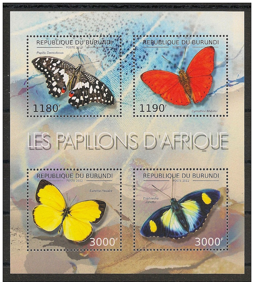 Burundi - 2012 - N°1750 à 1753 - Papillons - Neuf Luxe ** / MNH / Postfrisch - Cote 19&euro; - Schmetterlinge